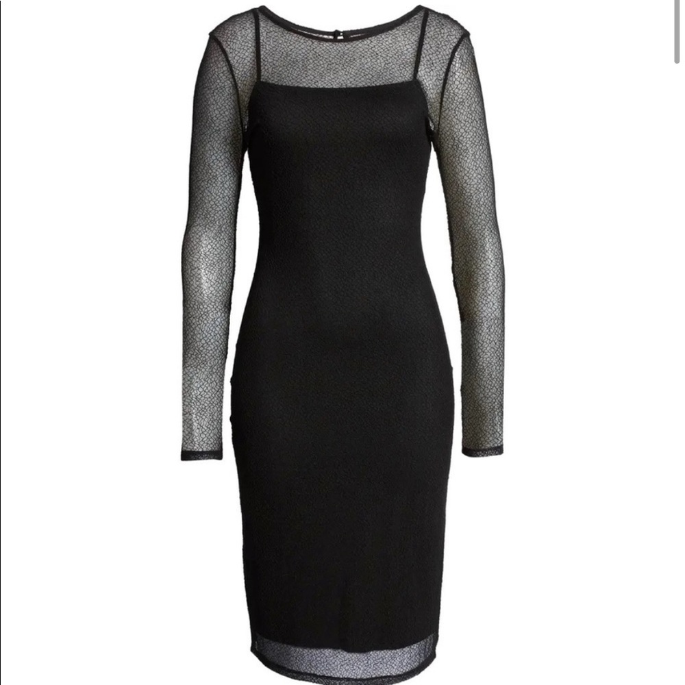 Chelsea28 mesh overlay long sleeve dress black